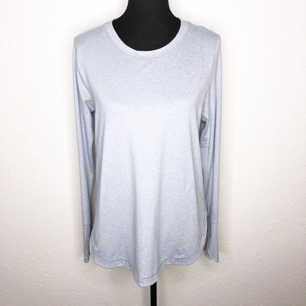 Athleta Uptempo Top Womens Medium Light Blue Heathered Long Sleeve Athleisure